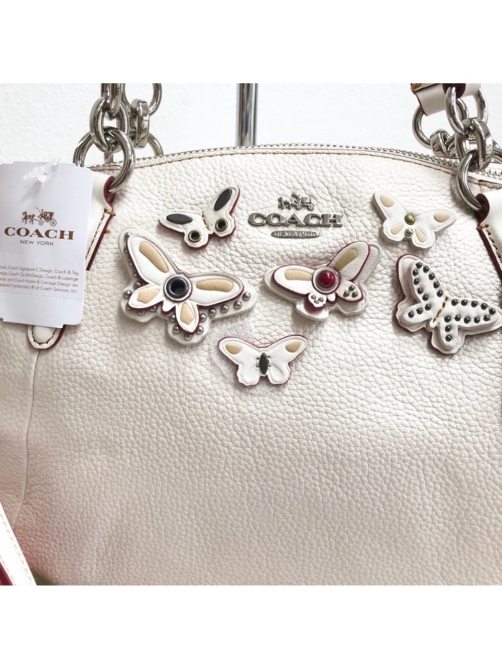 Coach SMALL KELSEY Butterflies Applique Satchel F59354 in Chalk Leather - NWT - Picture 2 of 8